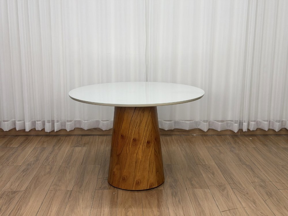 Mesa de Jantar Paris Circular c/Vidro 1.10x1.10 - Cinamomo/Off White