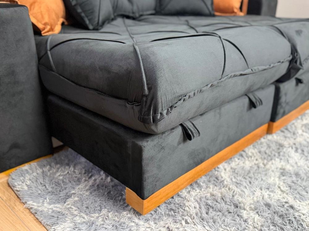 Sofá Retrátil Reclinável Pleno 2.10m - Preto Veludo - Imagem 5