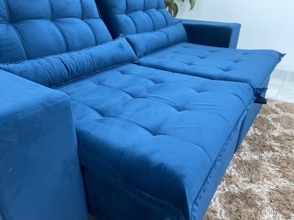 Sofá Retrátil Reclinável Small 2.00m - Azul Veludão - Imagem 9