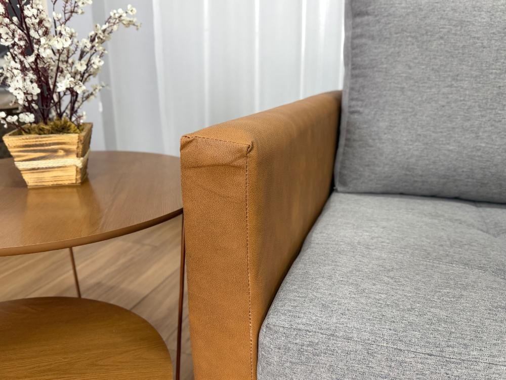 Sofa Cama Anis 1.60m - Cinza Linho/Marrom Courino - Imagem 8