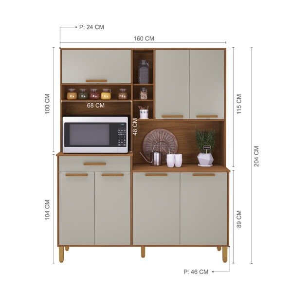 Armário de Cozinha Kit New Braga 7 Portas 1 Gaveta 1.60m - Freijó/Off White - Imagem 3