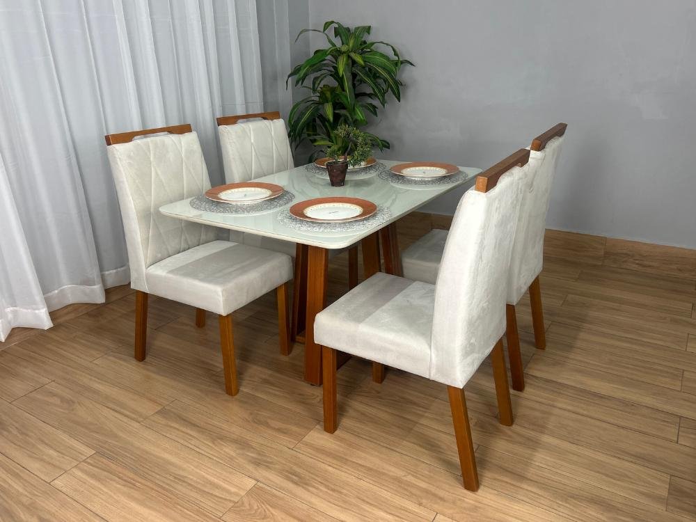 Mesa de Jantar Bali 1.20x0.80 Com 4 Cadeiras Isa - Cinamomo/Off White/Bege Veludo - Imagem 2