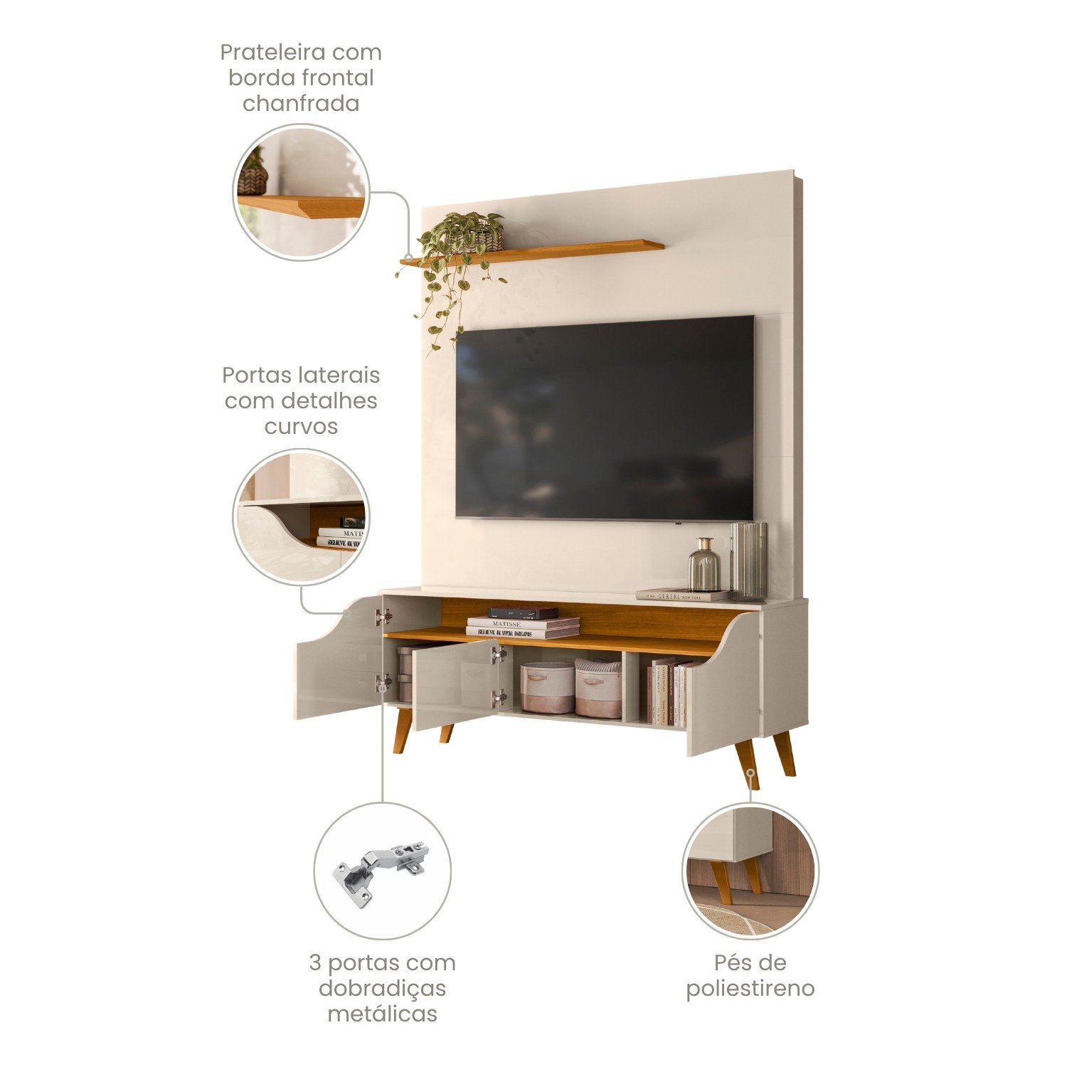 Home Theater Polo 1.36m 55" - Cinamomo/Off White - Imagem 2