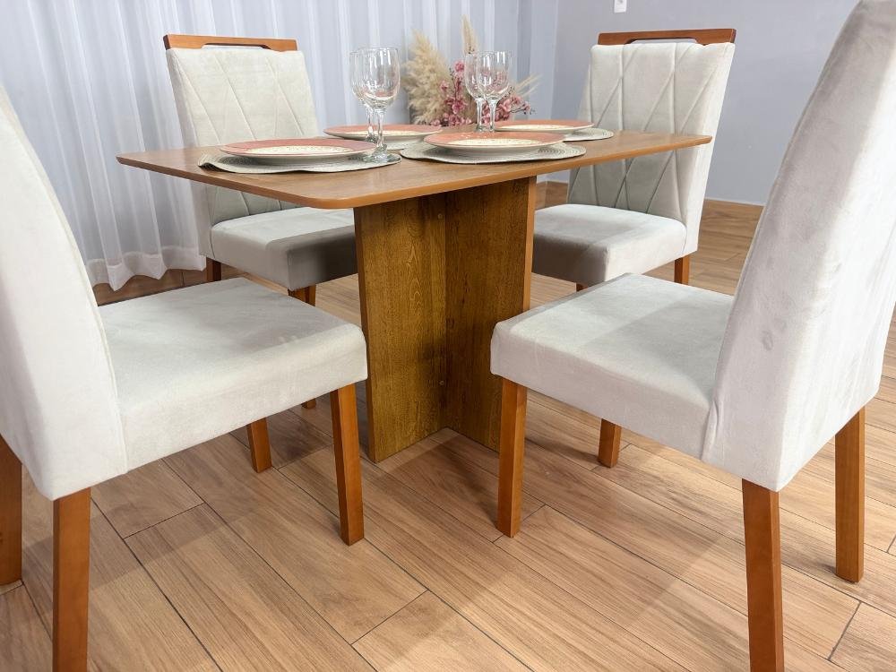 Mesa de Jantar Salinas 1.20x0.80 s/Vidro c/4 Cadeiras Isa - Cinamomo/Bege Veludo - Imagem 2