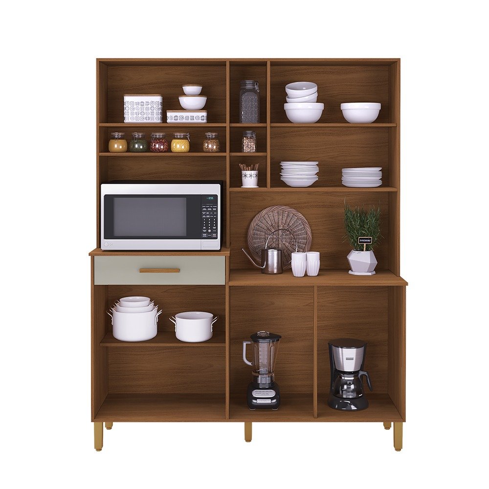 Armário de Cozinha Kit New Braga 7 Portas 1 Gaveta 1.60m - Freijó/Off White - Imagem 2