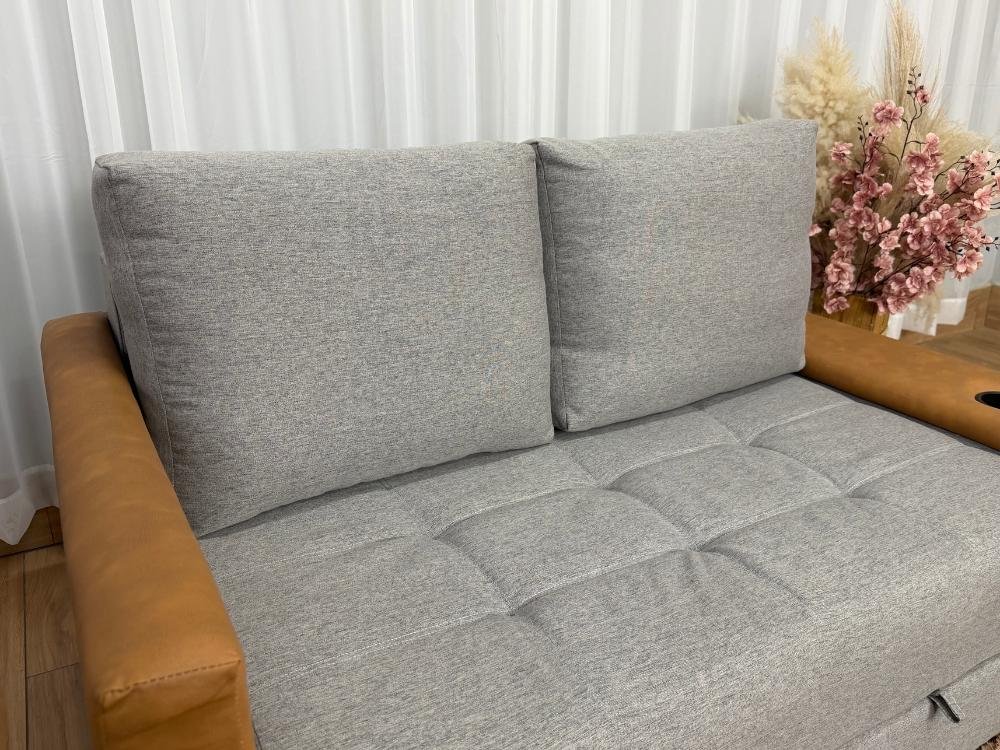 Sofa Cama Anis 1.60m - Cinza Linho/Marrom Courino - Imagem 3