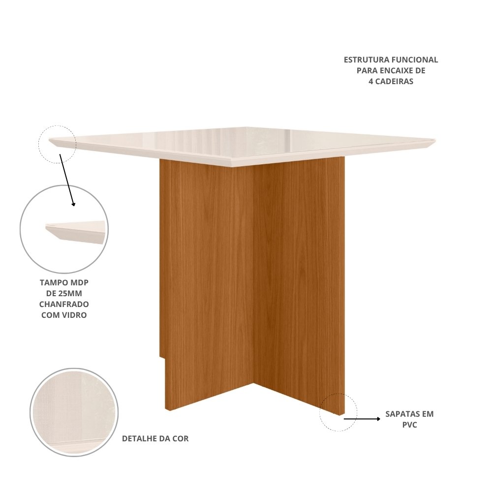 Mesa de Jantar Helo 0.90x0.90 - Freijó/Off White - Imagem 2