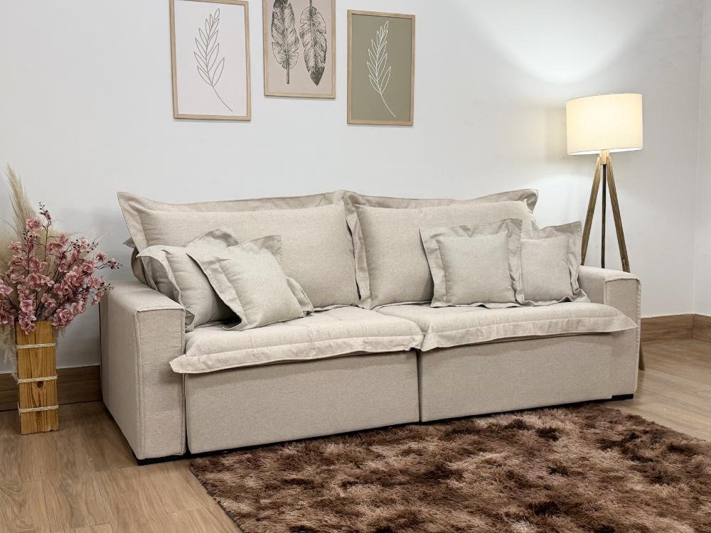 Sofá Cama Retrátil Reclinável Bolt 2.80m Mod.120 - Bege Linho - Imagem 3