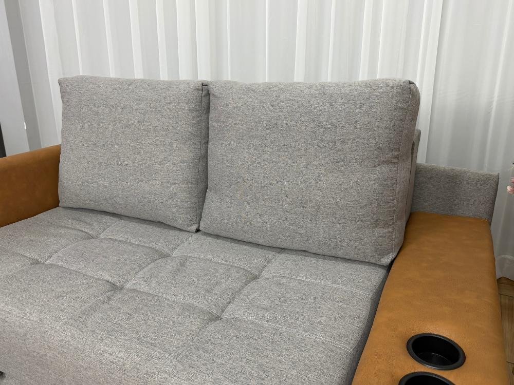 Sofa Cama Anis 1.60m - Cinza Linho/Marrom Courino - Imagem 4