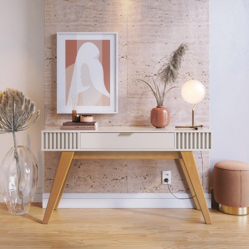 Aparador 1,36m Riviera Off White com 1 Gaveta e Detalhe Ripado - Colibri