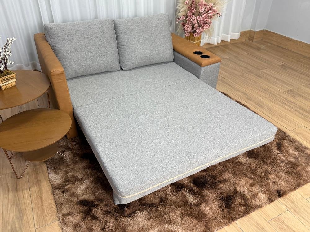 Sofa Cama Anis 1.60m - Cinza Linho/Marrom Courino - Imagem 2