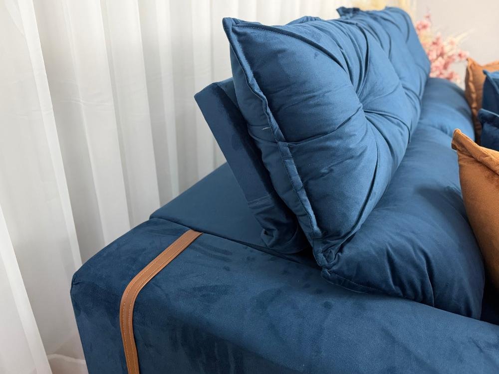 Sofá Retrátil Reclinável Pleno 2.30m - Azul Veludo - Imagem 4