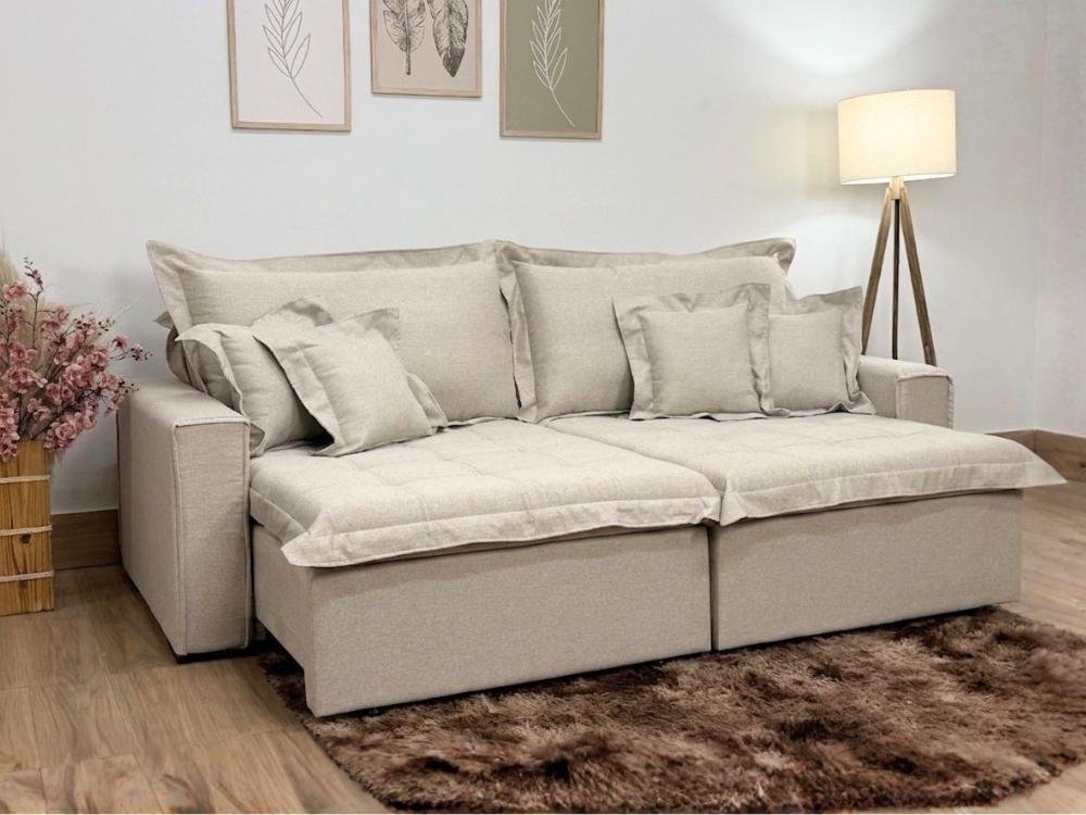 Sofá Cama Retrátil Reclinável Bolt 2.80m Mod.120 - Bege Linho