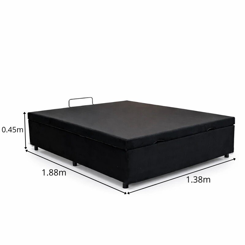Base Box Baú Casal Confort Sued Preto Blindado 138x188x45 cm - Issacar - Imagem 2