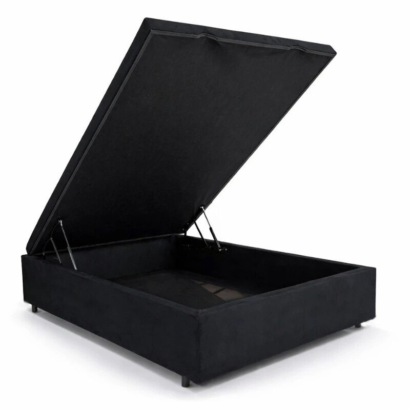 Base Box Baú Casal Confort Sued Preto Blindado 138x188x45 cm - Issacar - Imagem 3