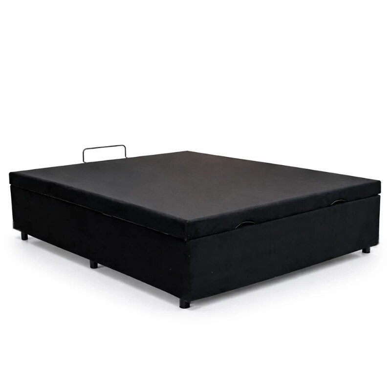 Base Box Baú Casal Confort Sued Preto Blindado 138x188x45 cm - Issacar