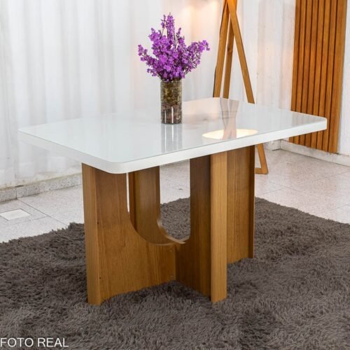 Base Mesa de Jantar Dora 120x80 Vidro Off Base MDF Cinamomo - Valdemóveis