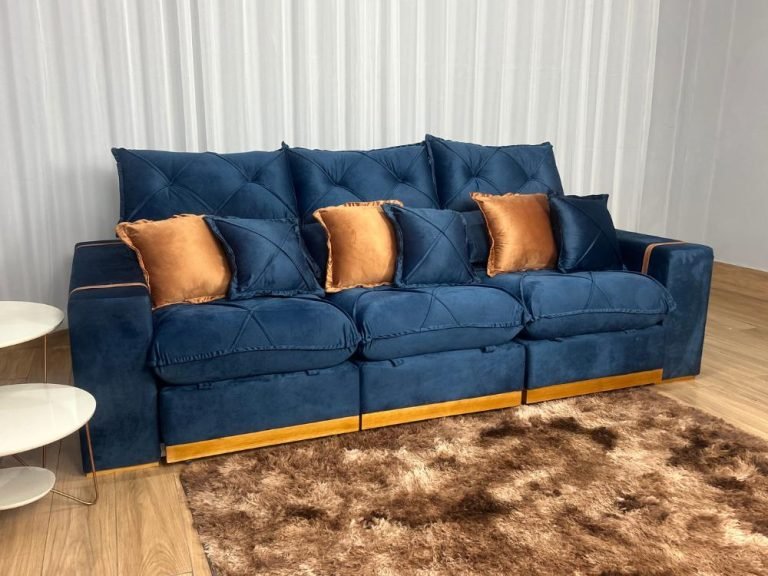 Sofá Retrátil Reclinável Pleno 3 Módulos 3.20m - Azul Veludo - Imagem 4