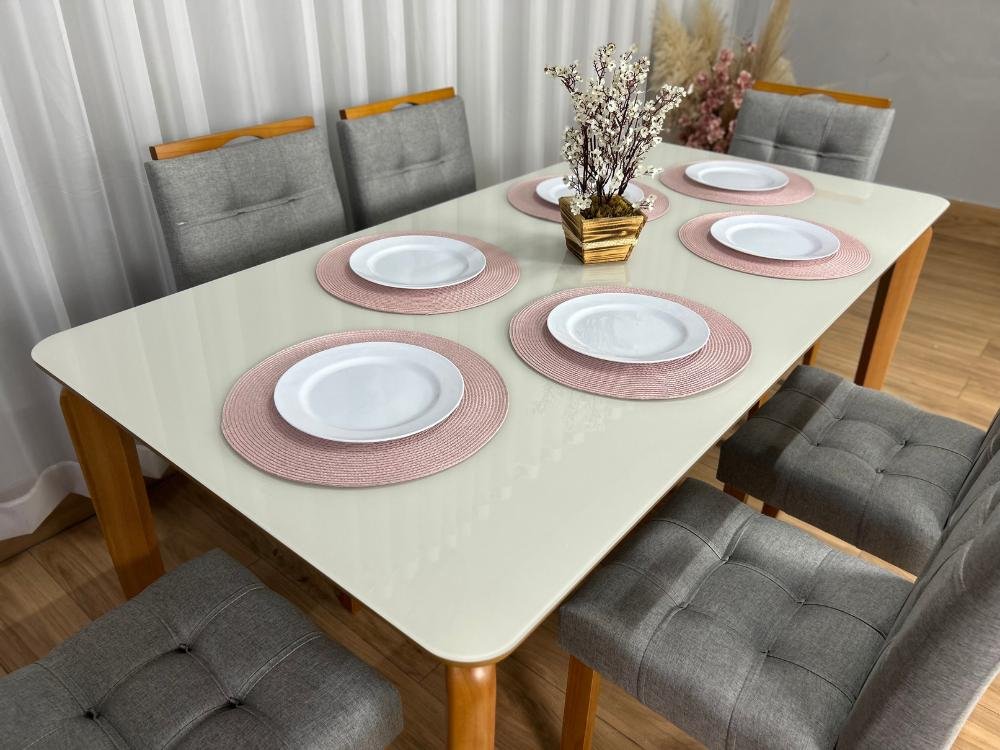 Mesa de Jantar Veneza 1.80x0.90 c/6 Cadeiras Londres - Cinamomo/Off White/Cinza Linho - Imagem 4
