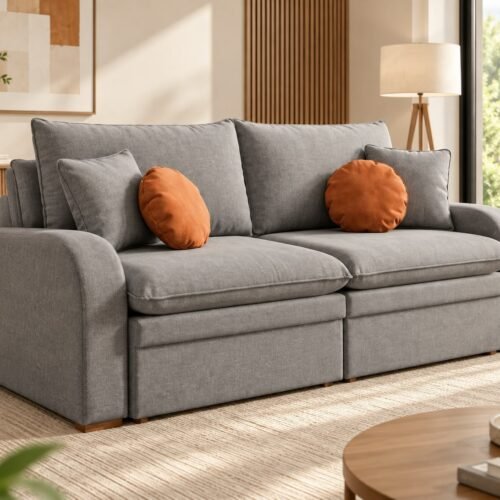 Sofá Cama Retrátil Reclinável Baú Anabela 2,10m - Cinza Linho