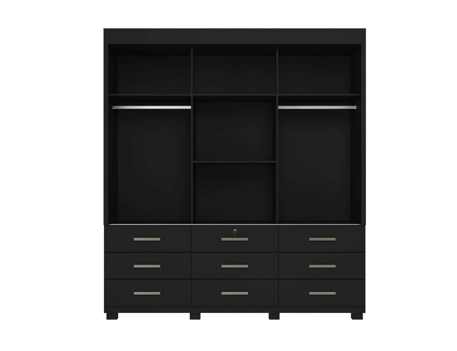 Guarda-Roupa Itapema II 3 portas de correr com espelho 9 gavetas- Preto - Imagem 2