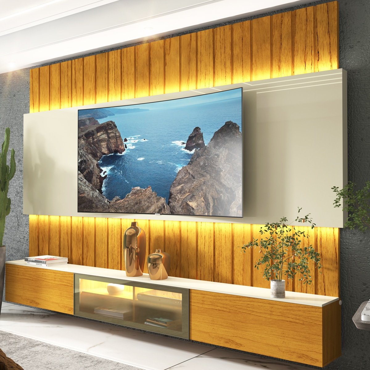 Home Suspenso Soberano Reflecta Ripado c/Led- Naturale/Off