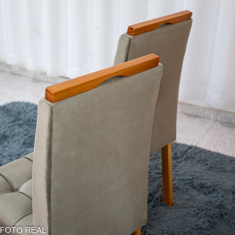 Mesa de Jantar Athenas 120x80 Amêndoa Clean Tampo Maciço Lopas + 4 Cadeiras Londres Veludo Avelã Minas Plac - Entregue Montada - Imagem 11