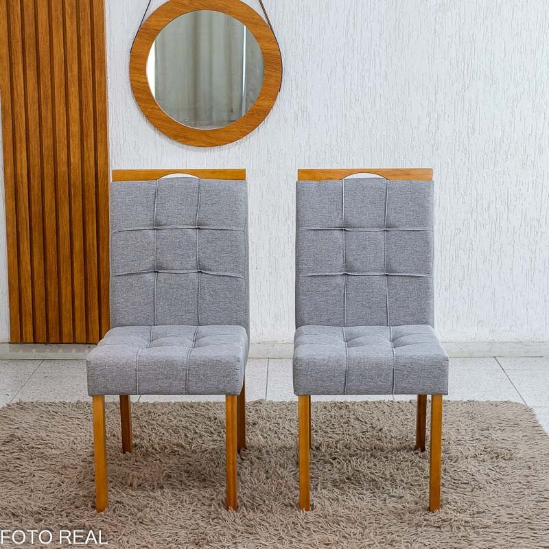 Caixa 2 Cadeiras Sophia Linho Cinza 206 Estrutura Madeira WM Decor - Entregue Montada - Imagem 3