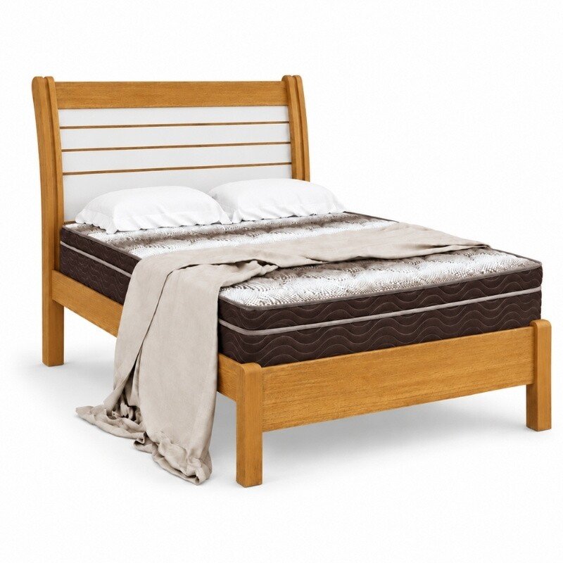 Cama Casal Esmeralda Plus Cinamomo/Off - D Doro + Mesa de Cabeceira New Athos Cinamomo/Off com 2 Gavetas - D Doro + Colchão Casal Ortopédico Light Ortobom 138x188x25 cm | Suporta até 260kg - Imagem 2