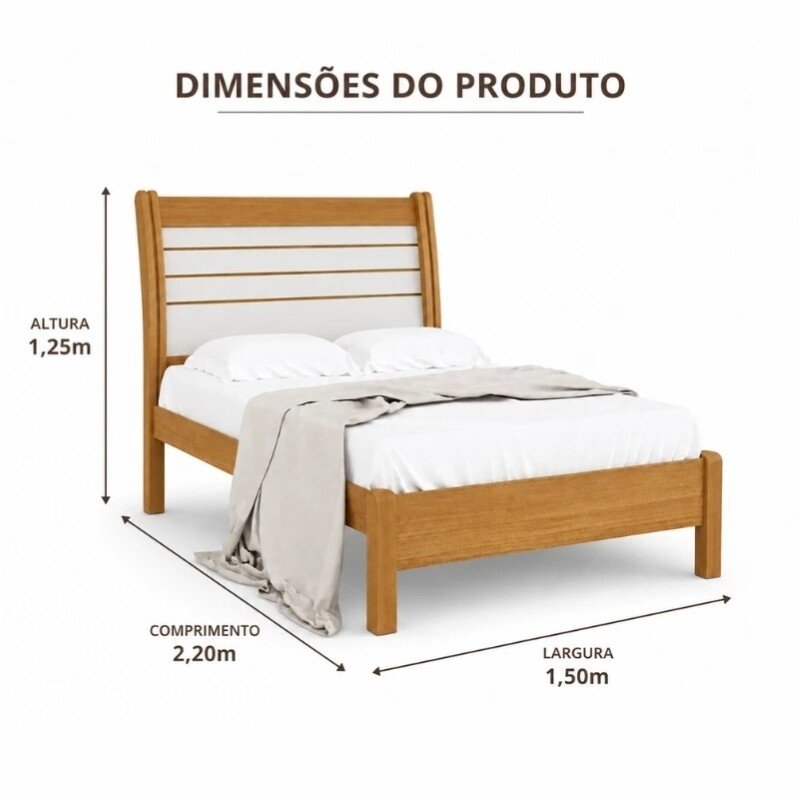 Cama Casal Esmeralda Plus Cinamomo/Off - D Doro + Mesa de Cabeceira New Athos Cinamomo/Off com 2 Gavetas - D Doro + Colchão Casal Ortopédico Light Ortobom 138x188x25 cm | Suporta até 260kg - Imagem 8