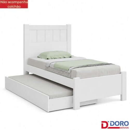Cama Solteiro Primícia Branco D Doro + Cama Auxiliar Solteiro Barcelona Branco Tebarrot