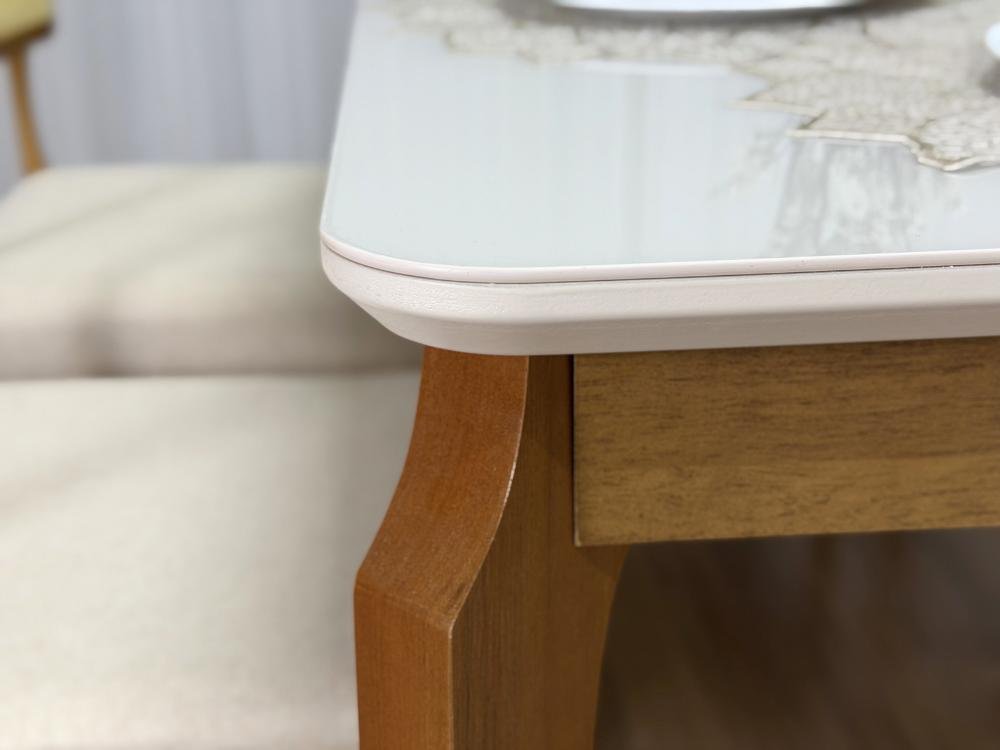 Mesa de Jantar Alegra c/Vidro 1.60x0.80 c/6 Cadeiras Fortaleza - Cinamomo/Off White/Bege Linho - Imagem 4