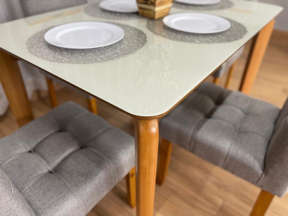 Mesa de Jantar Veneza 1.20x0.80 c/4 Cadeiras Londres - Cinamomo/Off White/ Cinza Linho - Imagem 3