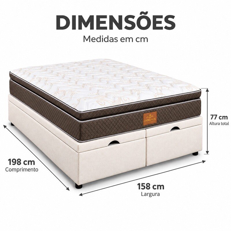 Colchão Queen Dominus Gold Plus Paropas + Base Box Baú Queen Confort Linhão Palha Blindado Issacar - 158x198x77 - Imagem 9
