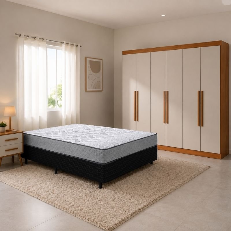 Guarda-roupa Roma 1.77m Cinamomo/Off 6 Portas 2 Gavetas Sallêto + Unibox Casal Supreme Ortopédico 138x188x53 Gazin | Suporta até 220kg
