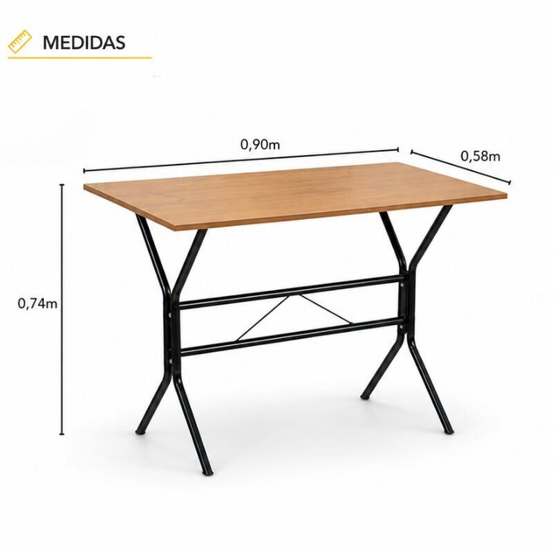 Mesa de Cozinha Atenas 90x58 Tampo Madeirado Base Nexus Preto + 4 Cadeiras Assento Corino Marrom - Tubo Minas - Imagem 6