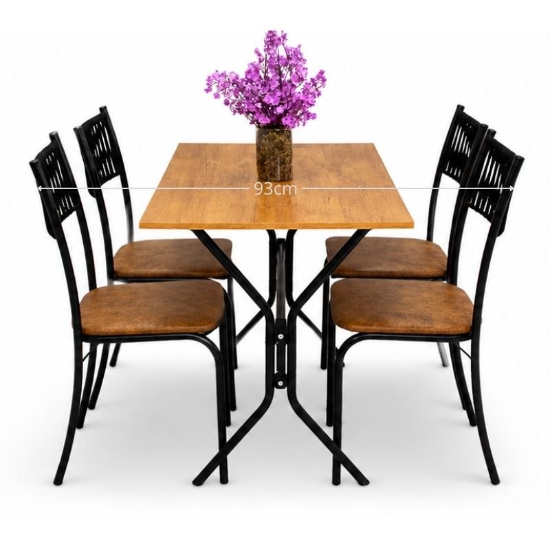 Mesa de Cozinha Atenas 90x58 Tampo Madeirado Base Nexus Preto + 4 Cadeiras Assento Corino Marrom - Tubo Minas - Imagem 5