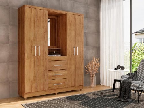 Guarda-Roupa Capelinha Lyon 4 portas com espelho - Cedro
