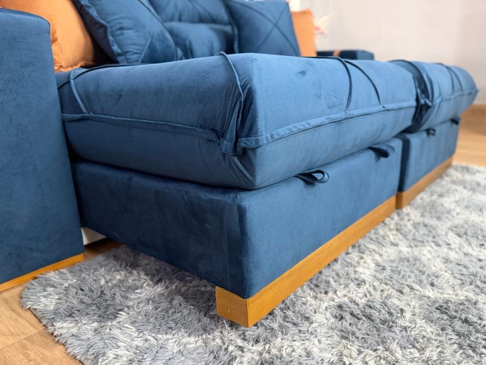 Sofá Retrátil Reclinável Pleno 2.50 - Azul Veludo - Imagem 5
