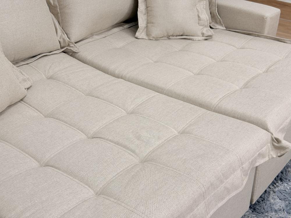 Sofá Cama Retrátil Reclinável Bolt 2.20m Mod.90 - Bege Linho - Imagem 8