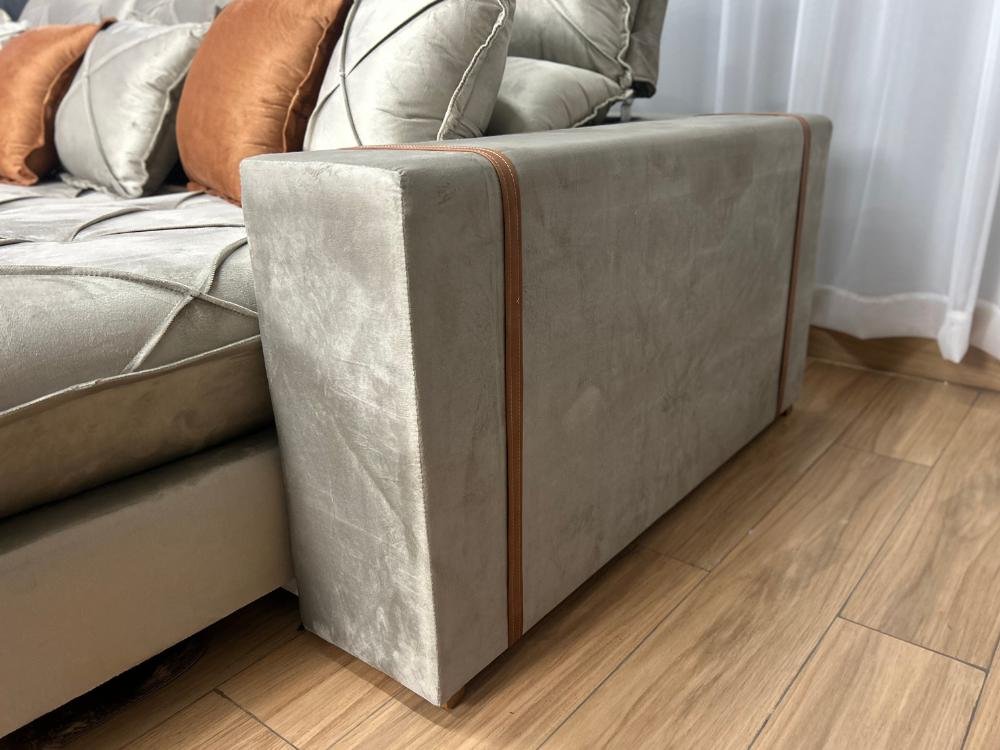 Sofá Retrátil Reclinável Pleno 3 Módulos 2.60m - Bege Veludo - Imagem 9