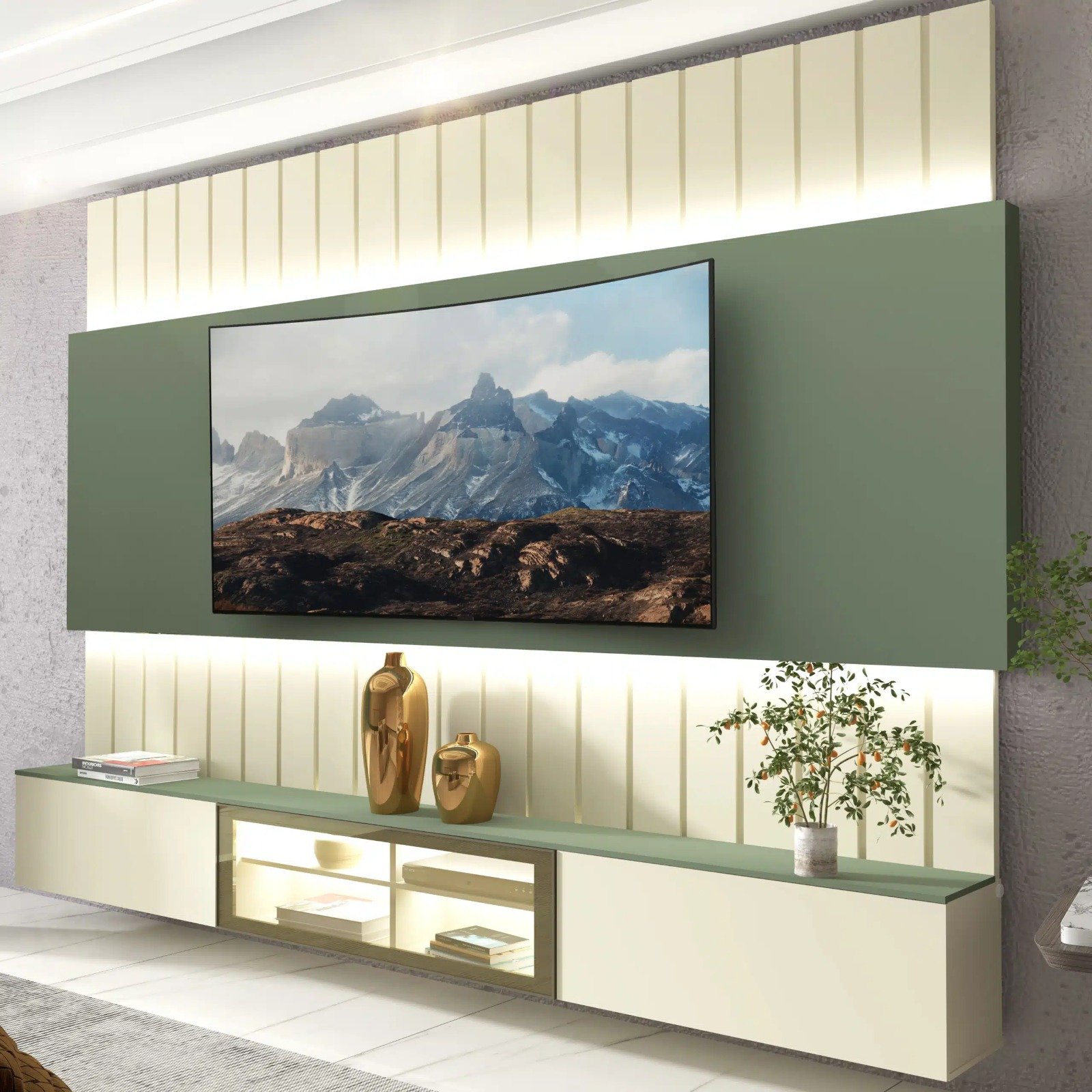Home Suspenso Soberano Reflecta Ripado c/Led - Off White/Verde