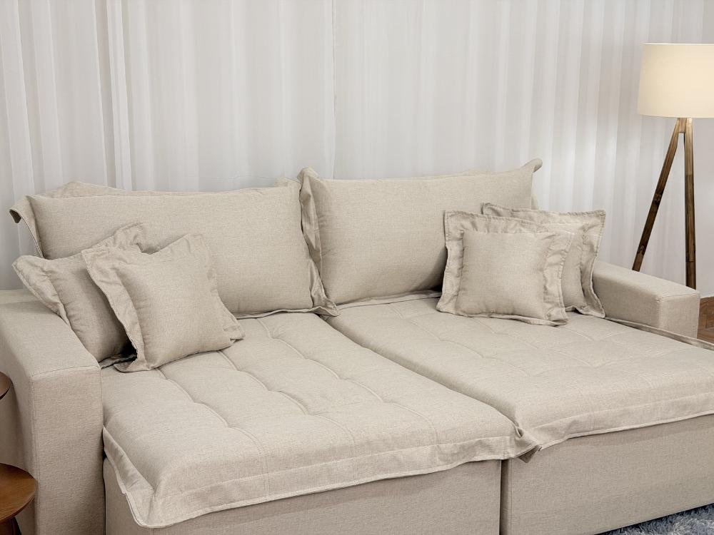 Sofá Cama Retrátil Reclinável Bolt 2.20m Mod.90 - Bege Linho - Imagem 4