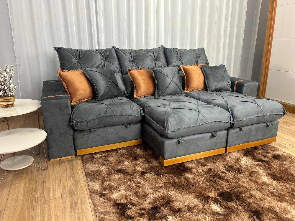 Sofá Retrátil Reclinável Pleno 3 Módulos 2.60m - Cinza Veludo - Imagem 3