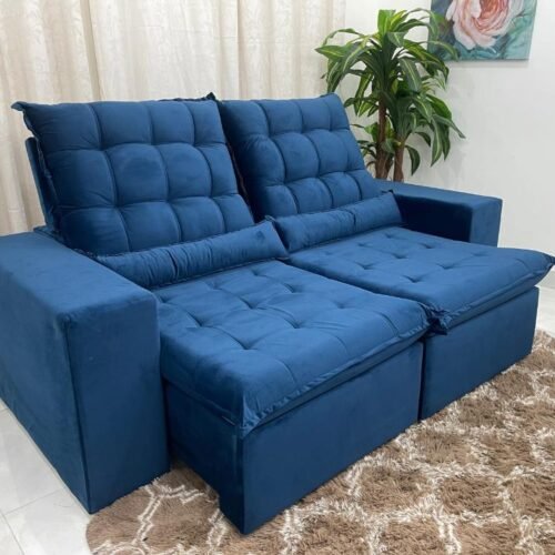 Sofá Retrátil Reclinável Small 2.00m - Azul Veludão