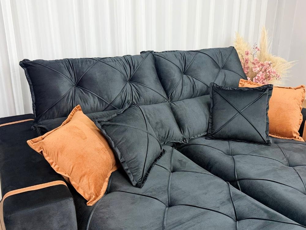 Sofá Retrátil Reclinável Pleno 2.10m - Preto Veludo - Imagem 4