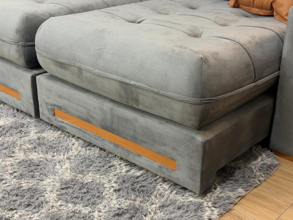 Sofá Retrátil e Reclinável Apollo Molas Ensacadas 2.50m - Cinza Veludo /Courino Marrom - Imagem 11