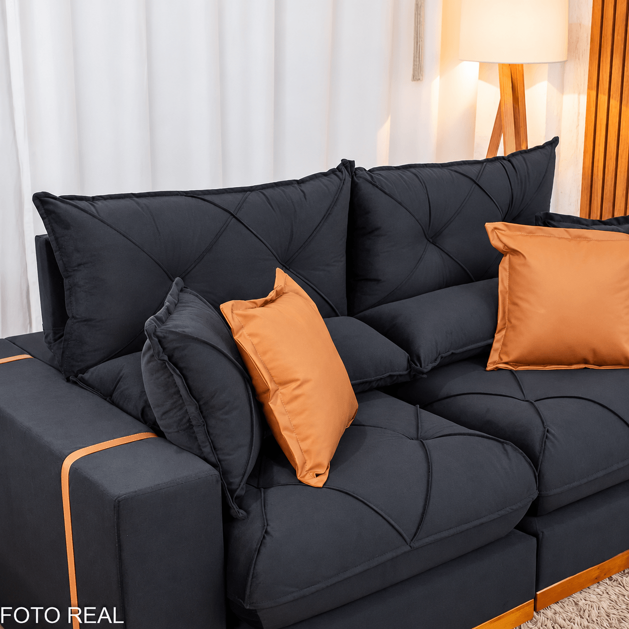 Sofá Retrátil Reclinável Gran Bello 2,00m Veludo Preto - Molas Ensacadas - Imagem 7