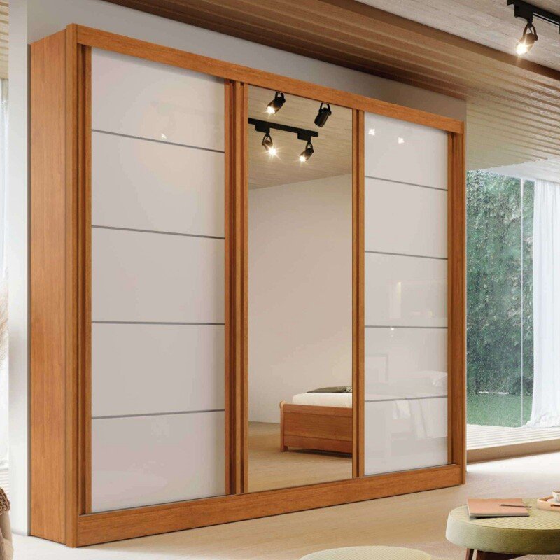 Guarda-roupa Casal 2,21m Capri Plus Nature/Off 3 Portas 4 Gavetas com Espelho - Bianchi