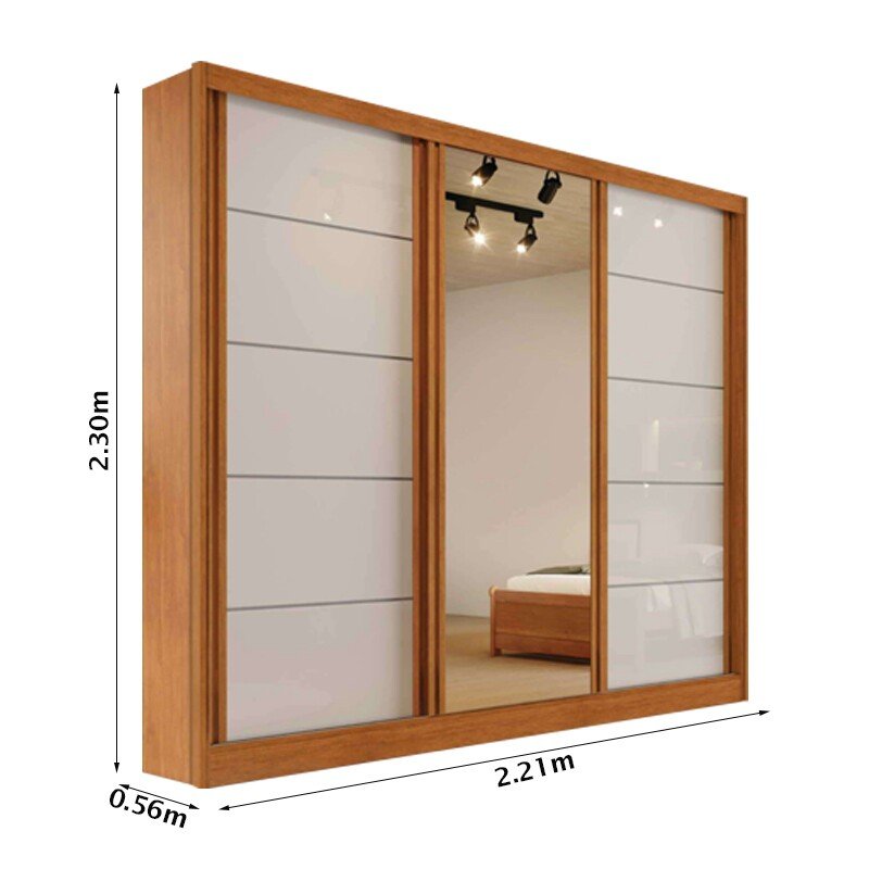 Guarda-roupa Casal 2,21m Capri Plus Nature/Off 3 Portas 4 Gavetas com Espelho - Bianchi - Imagem 3
